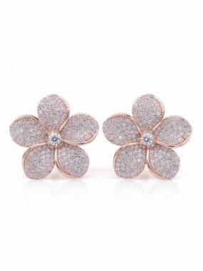 Rose Gold Tone Cubic Zirconia Flower Earrings